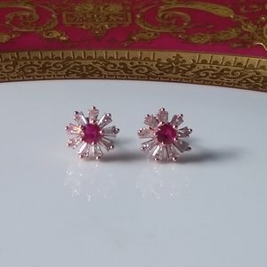 PRICE DROP Rose Gold Ruby and CZ Studs Earrings